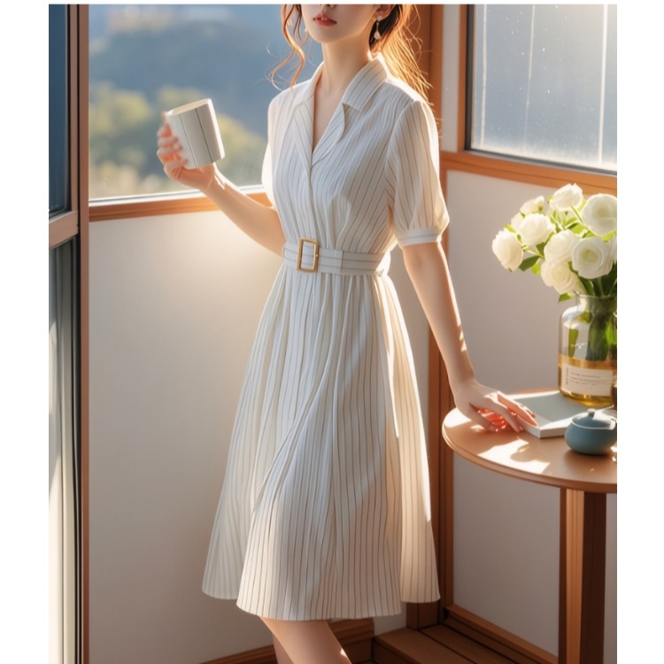 Summer Line Clothing Brand - High Waist Stripe Dress Slimming Summer