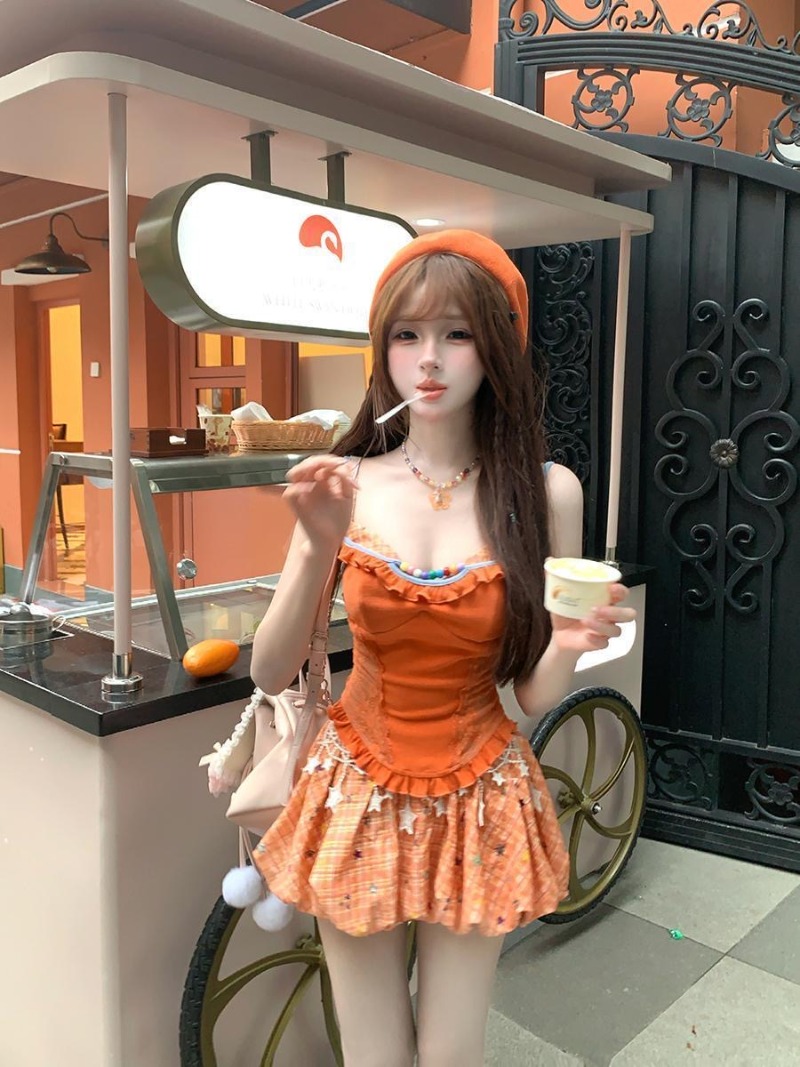 Summer New Orange Dopamine Swe - Summer Clothing Set For Girls 评论和价格