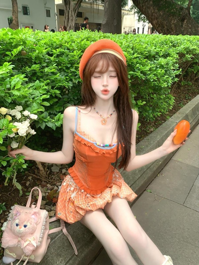 Summer New Orange Dopamine Swe - Summer Clothing Set For Girls 评论和价格