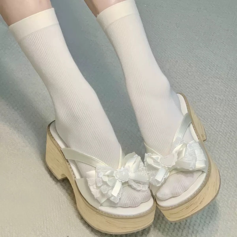 Sweet Bow Wood Grain Thick Bot - Summer Clothing Offers 评论和价格