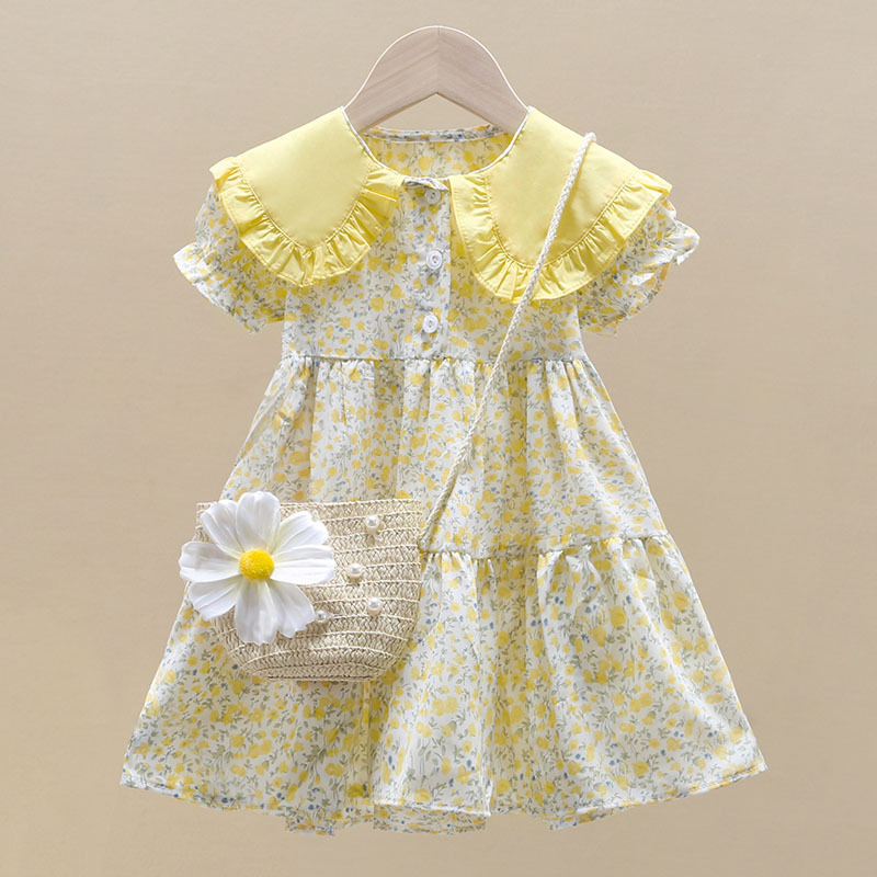 2PCS Summer Yellow Floral Chil - Summer Clothing Teen Girls 评论和价格