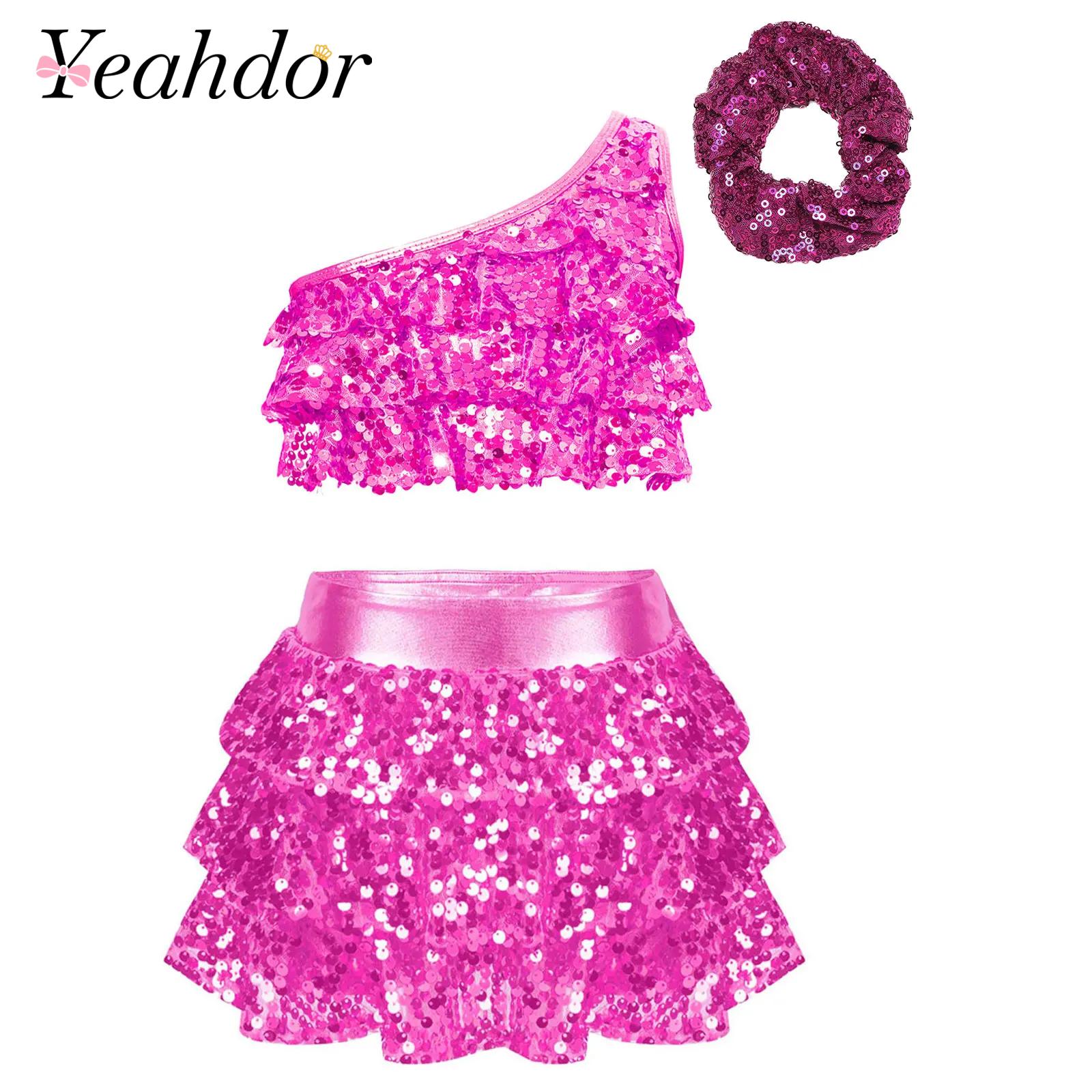 Kids Girls Shiny Sequins Latin - Summer Clothing Set For Girls 评论和价格