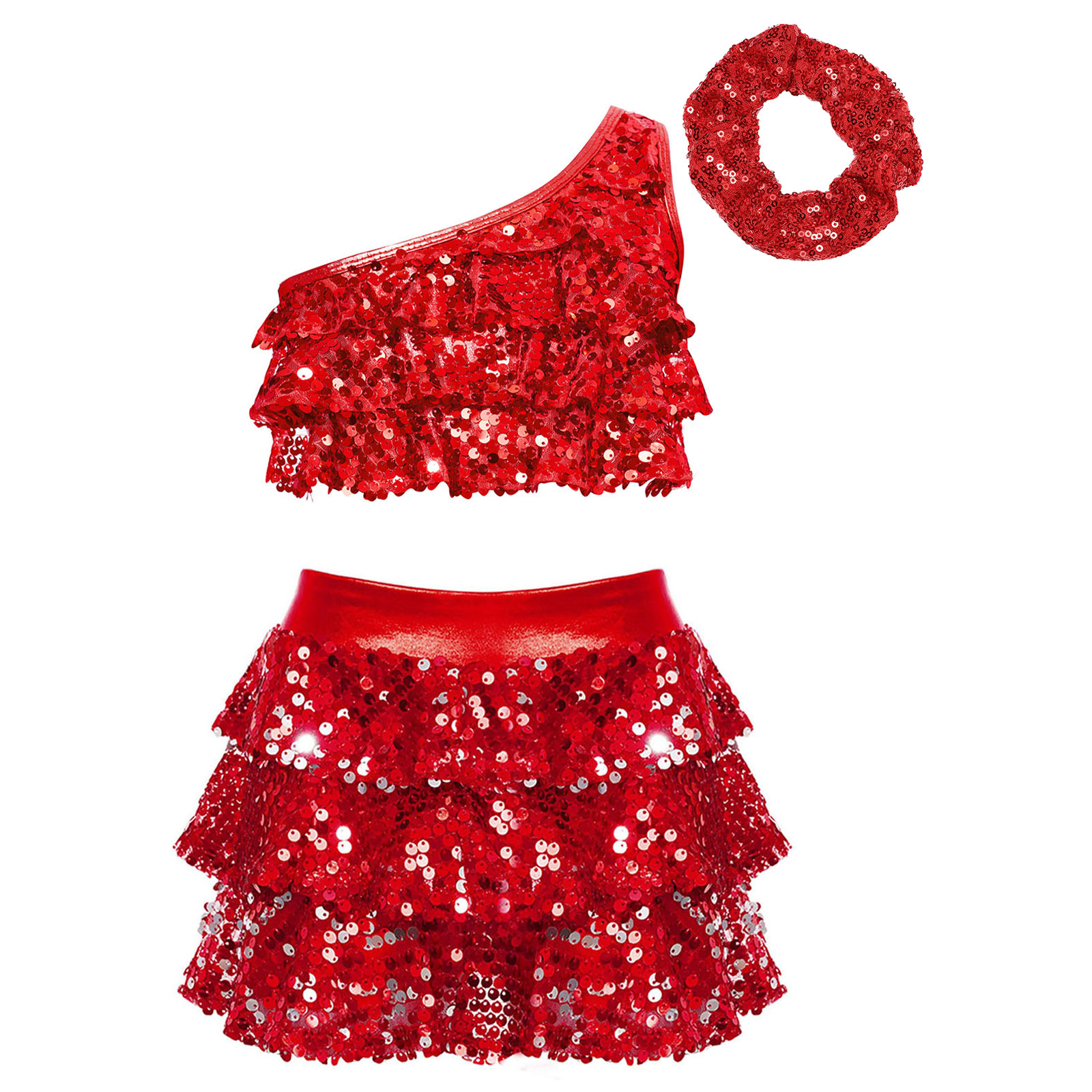 Kids Girls Shiny Sequins Latin - Summer Clothing Set For Girls 评论和价格
