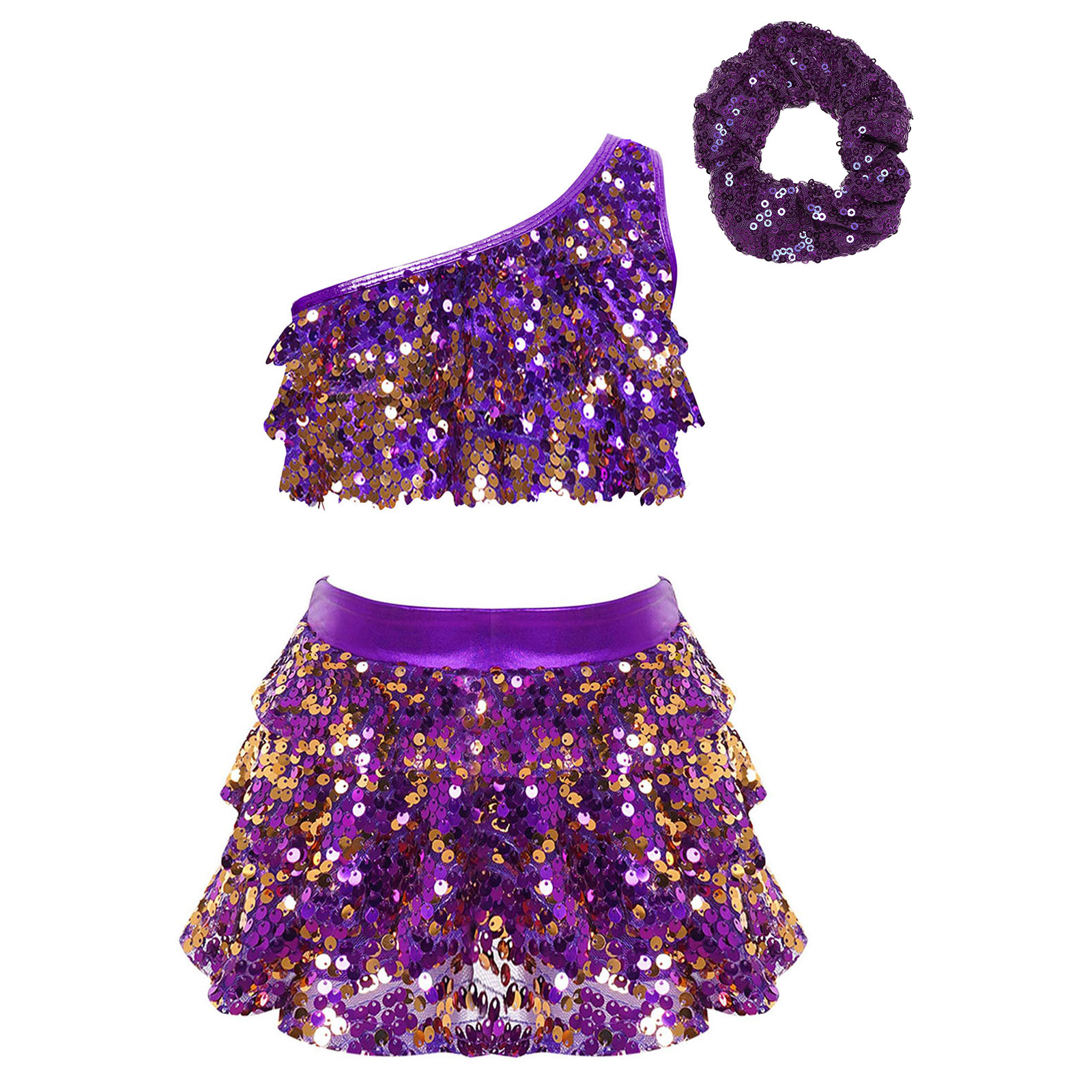 Kids Girls Shiny Sequins Latin - Summer Clothing Set For Girls 评论和价格