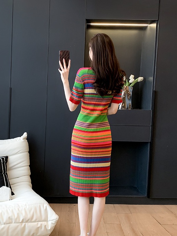 Retro round Neck  Striped Dres - Summer Line Clothing Brand 评论和价格