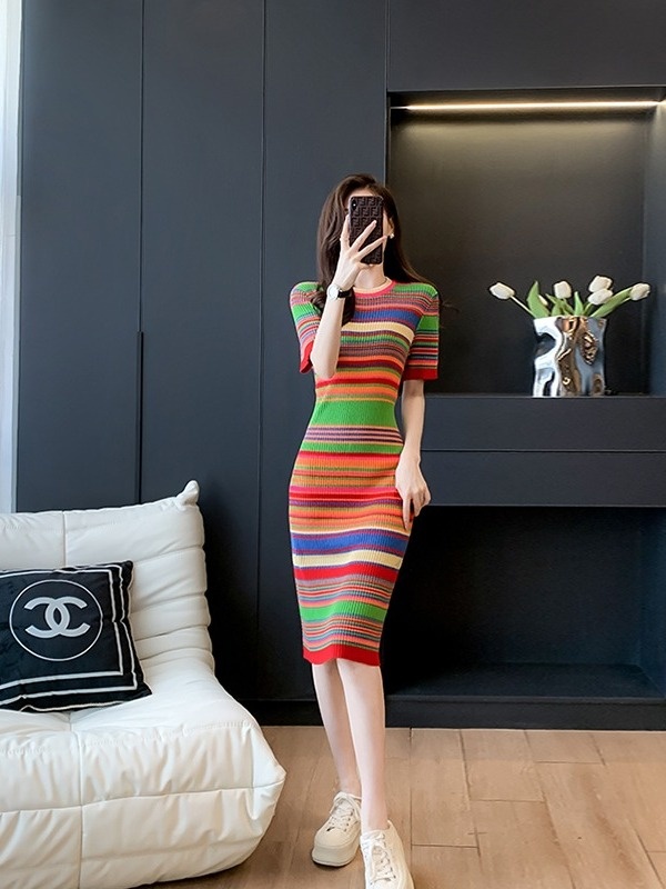 Retro round Neck  Striped Dres - Summer Line Clothing Brand 评论和价格